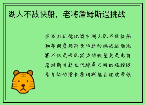 湖人不敌快船，老将詹姆斯遇挑战